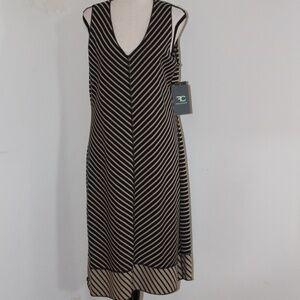 FrenchCuff, Reversible sleeveless dress Vertical Stripes black & tan color ....